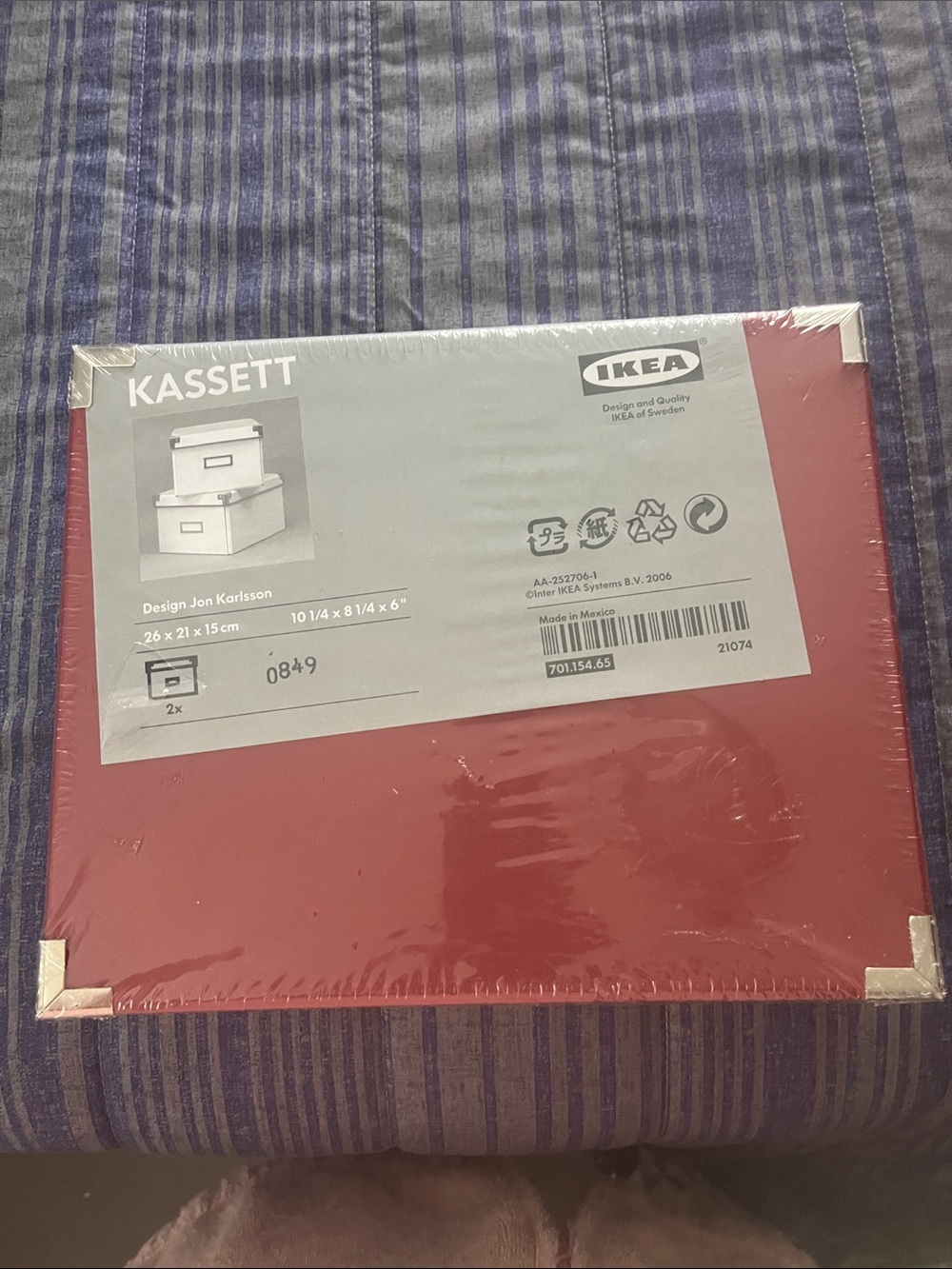IKEA KASSETT Storage Box - Red with Silver Corners